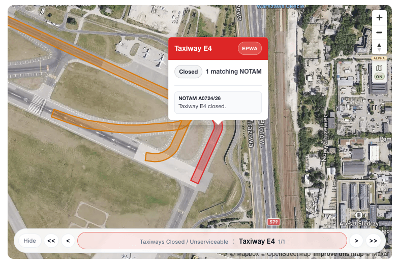 Closed taxiway example