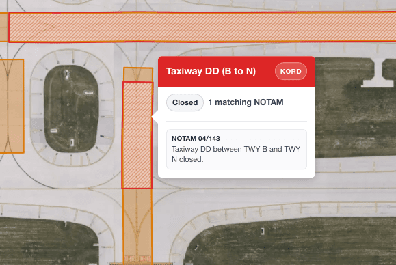 Partial taxiway closure shown on Notam Globe