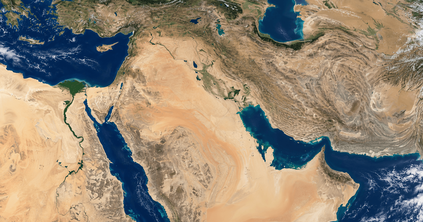 Satellite-style view of the Middle East