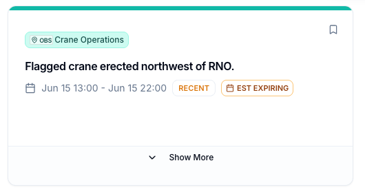 NOTAM card with EST EXPIRING label