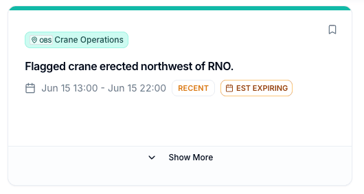 NOTAM card with EST EXPIRING label