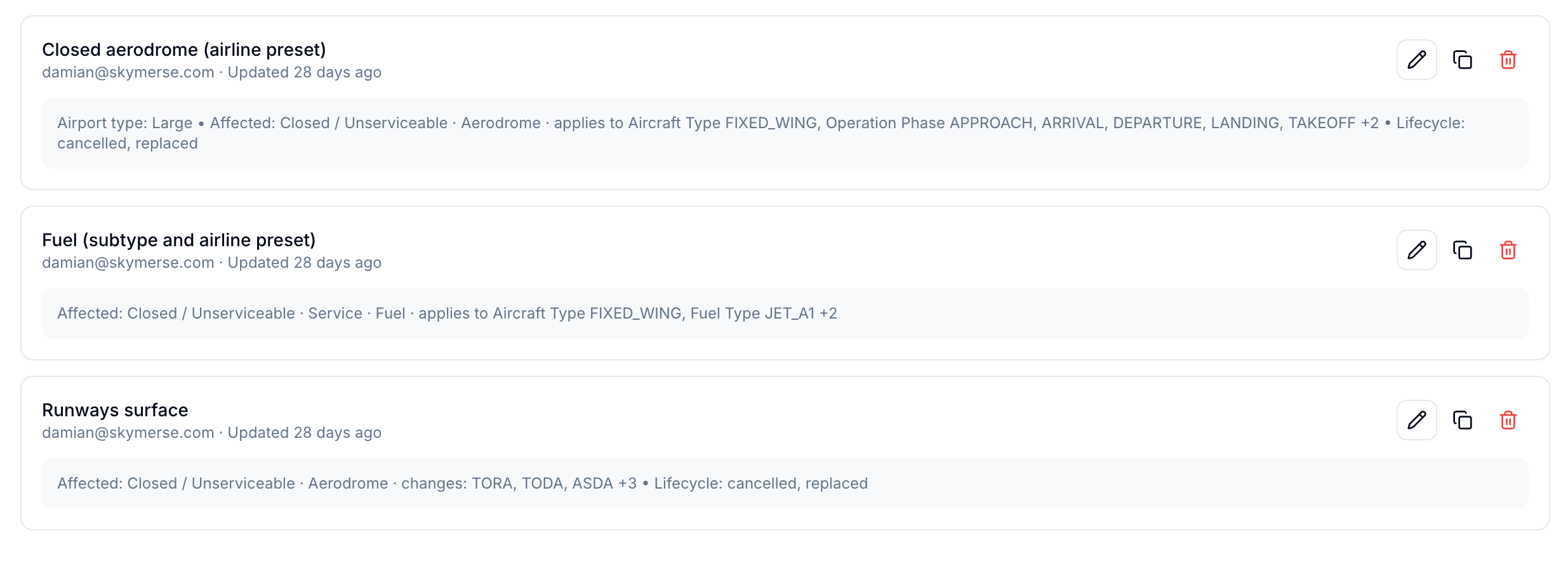 Notamify team alert rules for closed aerodrome, fuel, and runway monitoring