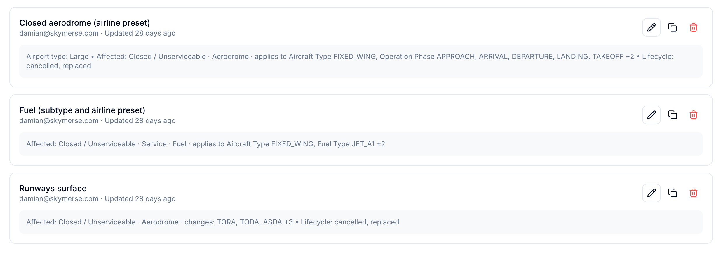 Notamify team alert rules for closed aerodrome, fuel, and runway monitoring
