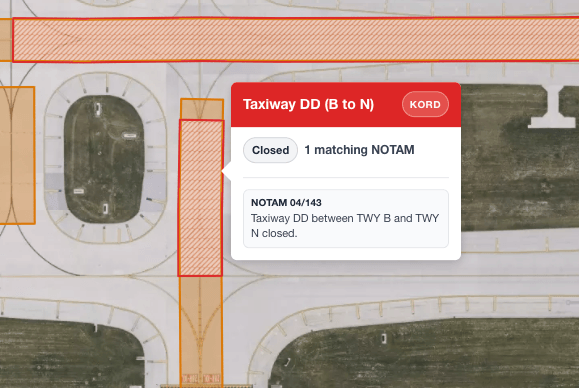 Partial taxiway closure shown on Notam Globe