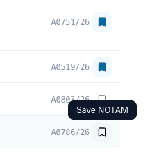 Saved NOTAM bookmark action in the NOTAM list